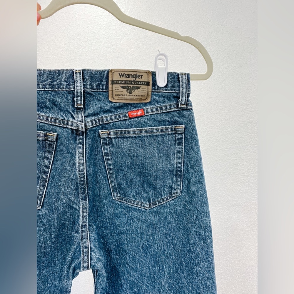 WRANGLER denim. Tagged 31”x30”.